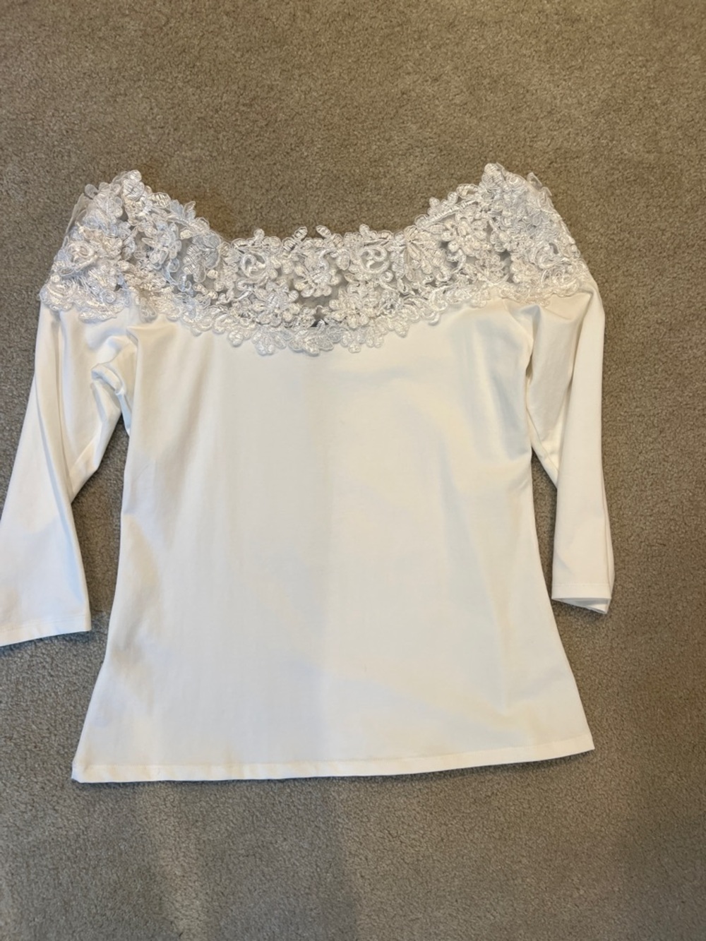 Boston Proper Off-White Lace Yoke Long Sleeve Top - Picture 5 of 5